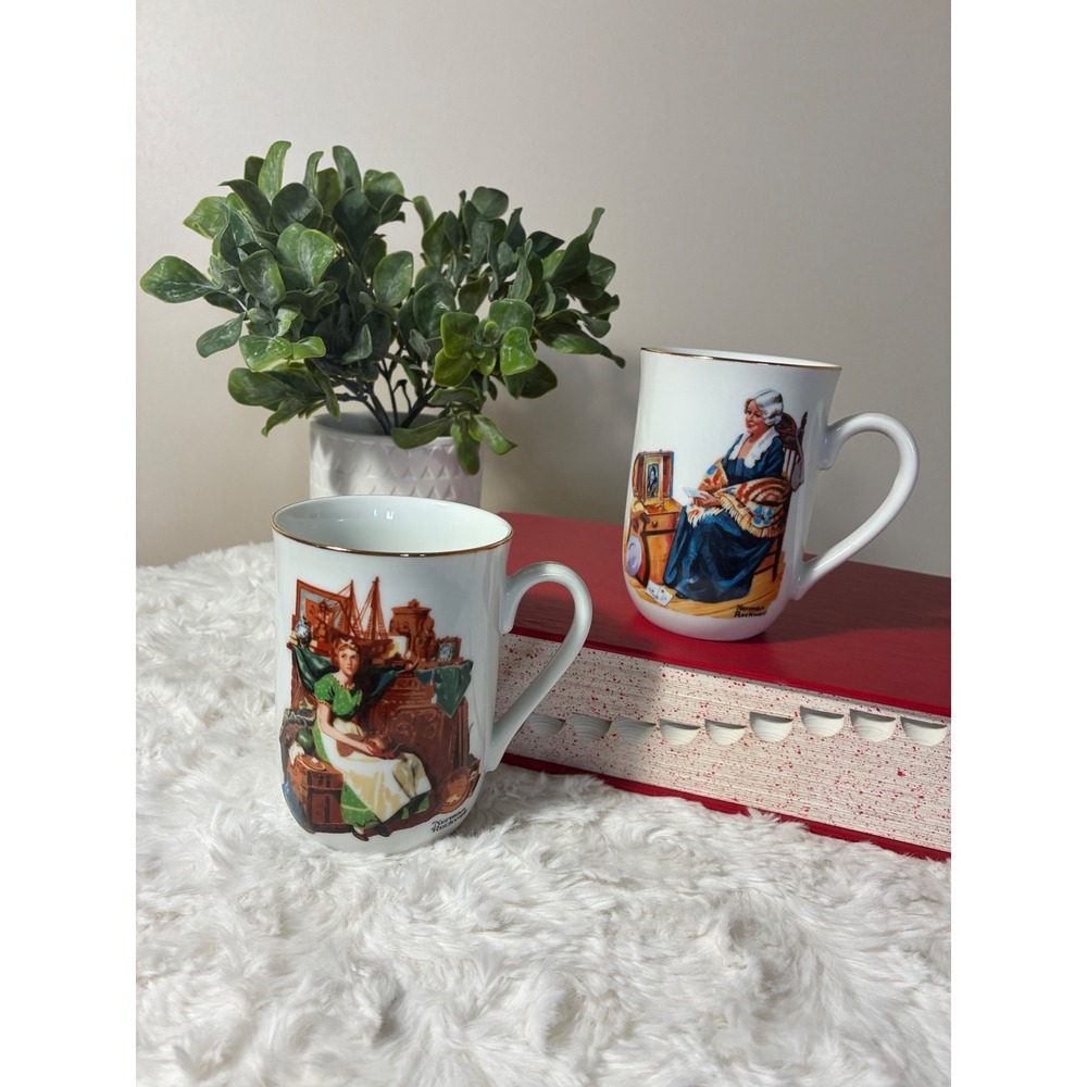 Norman Rockwell Museum Coffee Mugs Set of 2 Dreams Antique Shop Memories Vintage